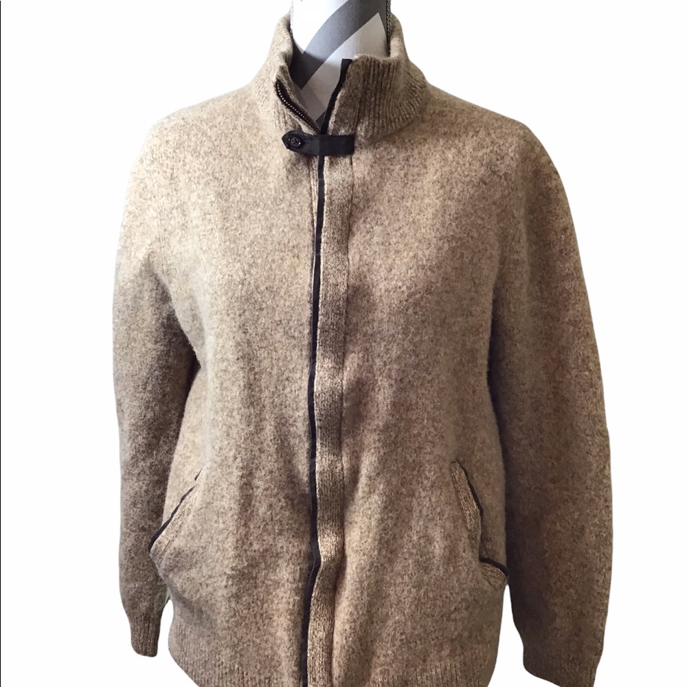 TASSO ELBA Men's 100% Lambswool zip front sweater tan/brown size L